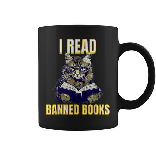 Banned Books Cat Reader Anti-Censorship Graphic Print Coffee Mug - Bookorys AU