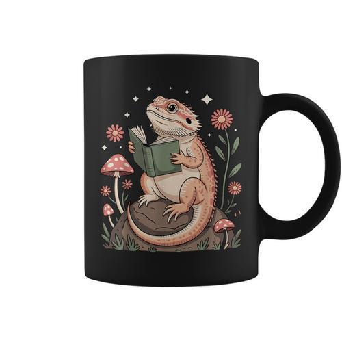 Bearded Dragon Cottagecore Reading Book Graphic Print Coffee Mug - Bookorys AU