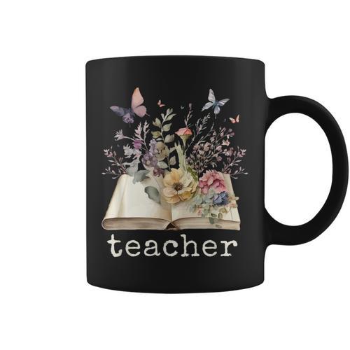 Beautiful Floral Open Book Teacher Men Women Graphic Print Coffee Mug - Bookorys CA