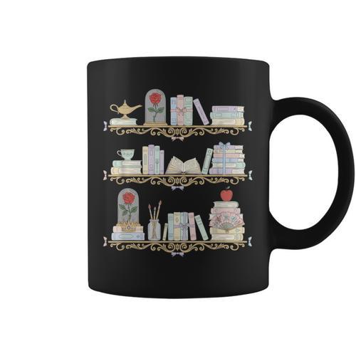 Belle Inspired Book Shelf Art Rose Book Lover For Women Graphic Print Coffee Mug - Bookorys UK