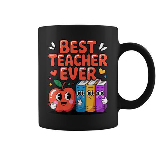 Best Teacher Ever Cute Apple Books School Classroom Vibes Graphic Print Coffee Mug - Bookorys