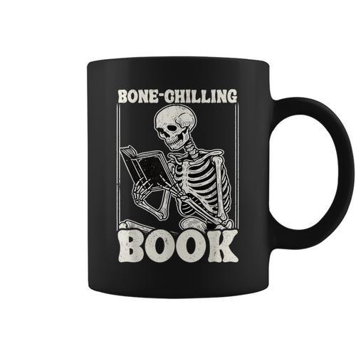 Bone-Chilling Book Skeleton Reading Bookworm Book Lovers Graphic Print Coffee Mug - Bookorys