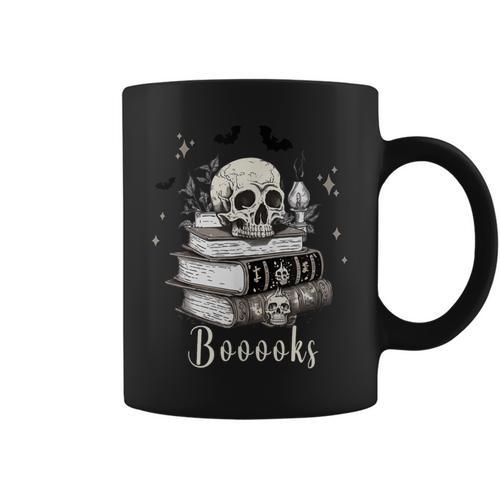 Boo Skeleton Skull Books Halloween Women School Teacher Kid Graphic Print Coffee Mug - Bookorys