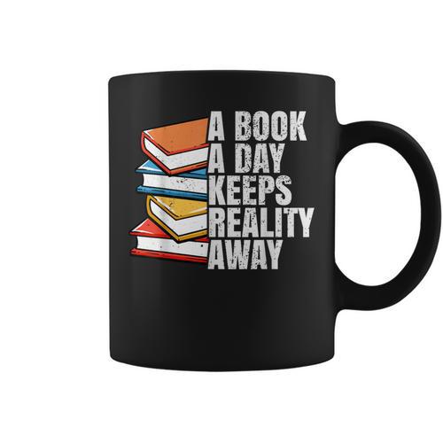 A Book A Day Keeps Reality Away Bookworm Graphic Print Coffee Mug - Bookorys
