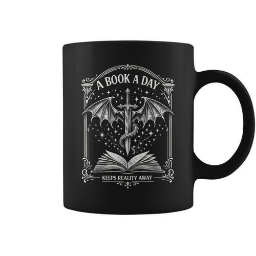 A Book A Day Keeps Reality Away Classic Fantasy Dragon Graphic Print Coffee Mug - Bookorys