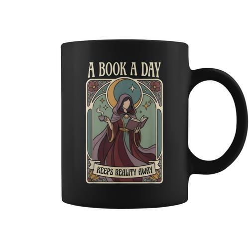 A Book a Day Keeps Reality Away Fairy Reading Tarot Card Graphic Print Coffee Mug - Bookorys