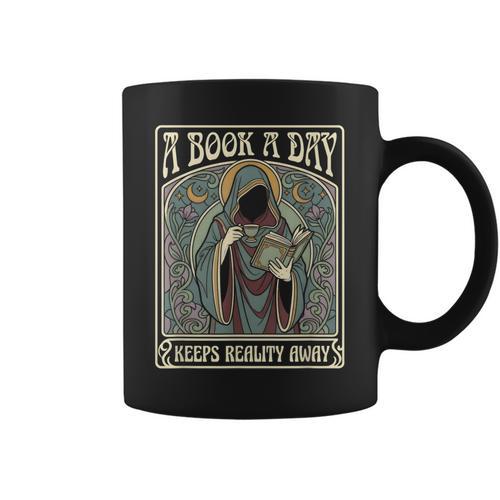 A Book a Day Keeps Reality Away Reading Lover Tarot Card Graphic Print Coffee Mug - Bookorys