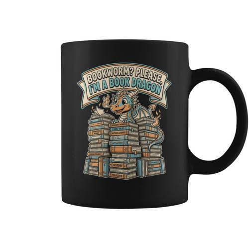 Book Dragon Bookworm Reader Retro Graphic Print Coffee Mug - Bookorys AU