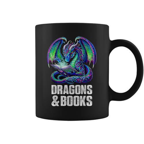 Book Dragons And Books Reading Lover Graphic Print Coffee Mug - Bookorys AU