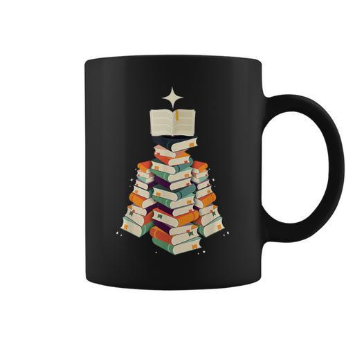 Book Lover Bookworm Librarian Merry Christmas Tree Graphic Print Coffee Mug - Bookorys AU