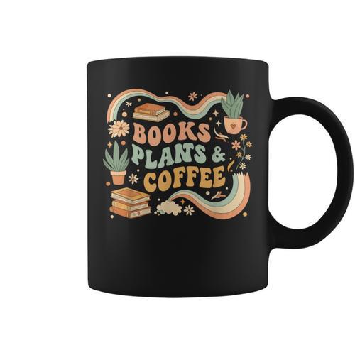 Book Lover Coffee Plants Retro Cozy Succulent Reading Groovy Graphic Print Coffee Mug - Bookorys CA