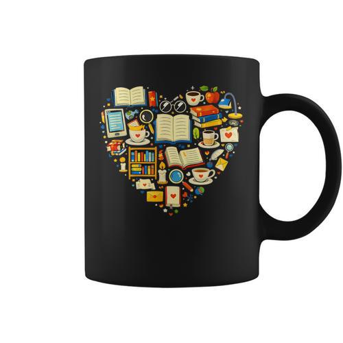 Book Lover Heart Reading Stack Bookworm Graphic Print Coffee Mug - Bookorys