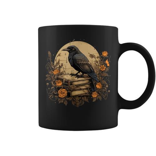 Book Lover Ideas Raven Reading Book Occult Crow Graphic Print Coffee Mug - Bookorys