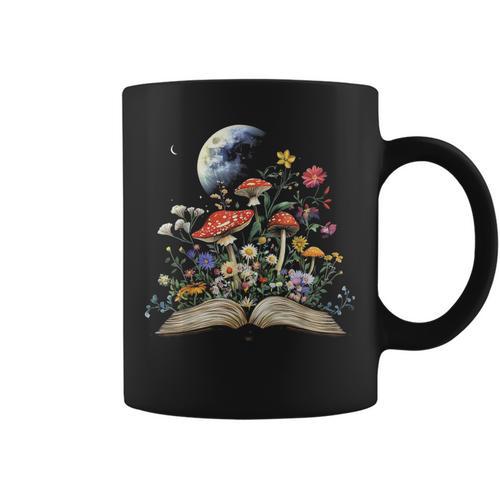Book Moon Floral Cottagecore Graphic Print Coffee Mug - Bookorys