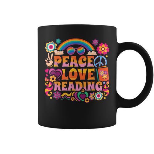 Book Peace Bookworm Hippie Rainbow Peace Sign Graphic Print Coffee Mug - Bookorys