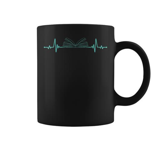 Book Reader Heartbeat Shirt Reading Lover Bookworm Graphic Print Coffee Mug - Bookorys DE