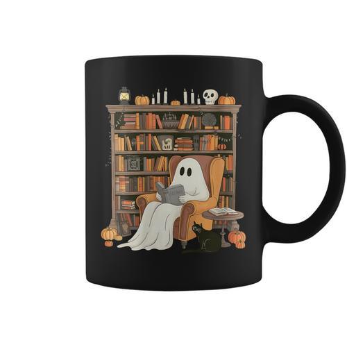Bookish Ghost Haunted Library Cat Bookworm Book Lover Graphic Print Coffee Mug - Bookorys AU