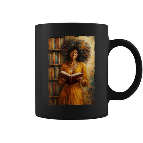 Bookish Melanin Afro Girl Reading Book Bookstore Woman Graphic Print Coffee Mug - Bookorys CA