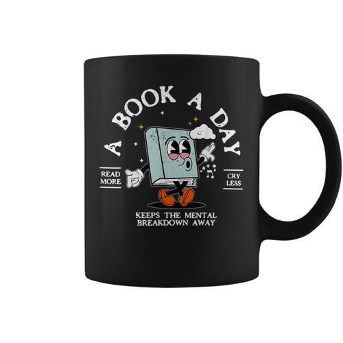 Bookish Mental Health Book A Day Retro Read More Book Graphic Print Coffee Mug - Bookorys