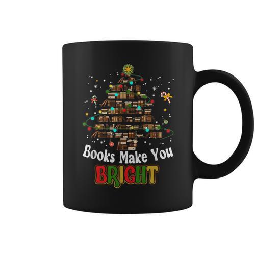 Books Make You Bright Books Christmas Tree Merry Xmas Graphic Print Coffee Mug - Bookorys DE