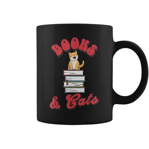 Books And Cats Book Lovers Cat Lovers Teacher Writer Graphic Print Coffee Mug - Bookorys