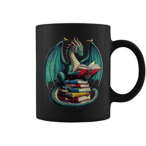 Books Dragon Reading Book Lover Graphic Print Coffee Mug - Bookorys AU