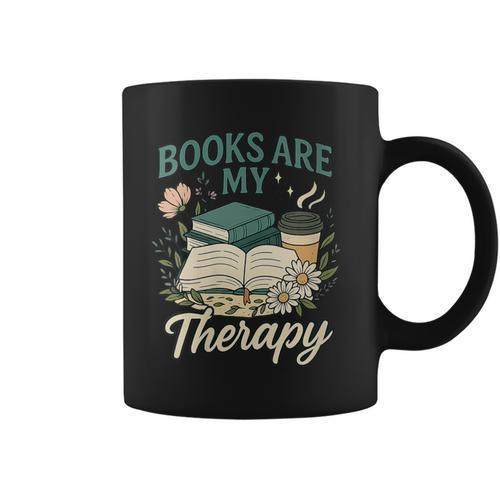 Books Are My Therapy Cozy Book Lover Reading & Coffee Graphic Print Coffee Mug - Bookorys DE