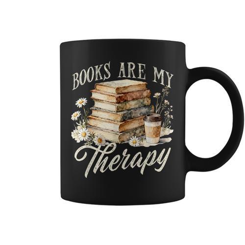 Books Are My Therapy Floral Book Lover Reading Bookworm Nerd Graphic Print Coffee Mug - Bookorys