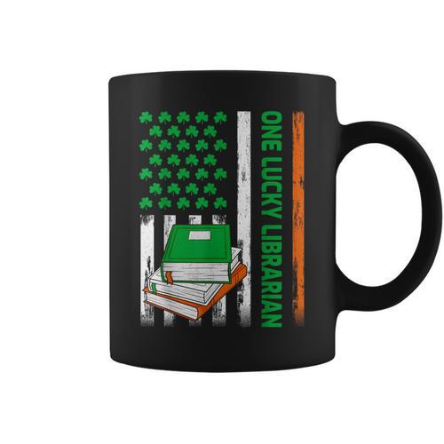 Books US American Flag One Lucky Librarian St Patrick's Day For Women Kids Men Graphic Print Coffee Mug - Bookorys DE