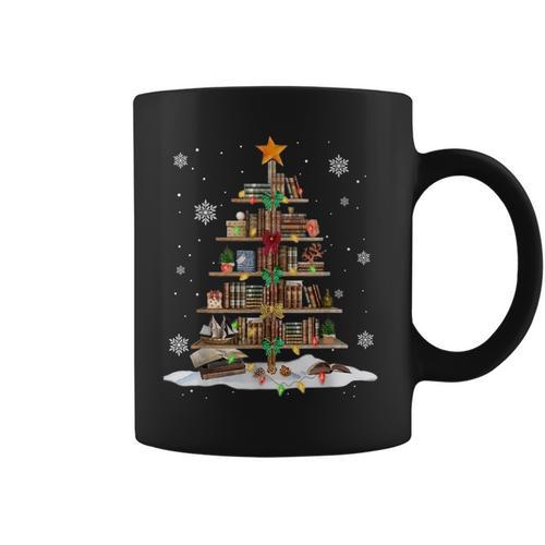 Bookshelf Christmas Tree Books For Book Lovers And Librarian Graphic Print Coffee Mug - Bookorys DE
