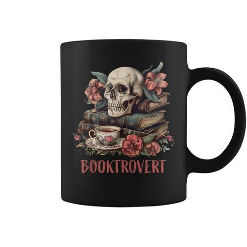 Booktrovert Skull Books Tea Flower Gothic Bookworm Bookish Graphic Print Coffee Mug - Bookorys AU