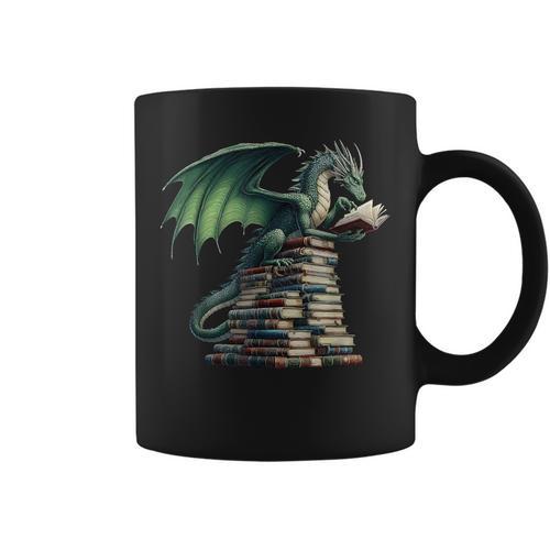 Bookworm Dragon Reading Books Dragon & Books Lover Graphic Print Coffee Mug - Bookorys CA