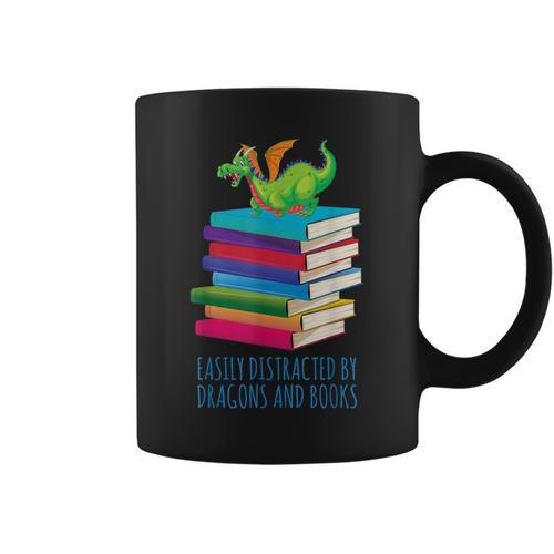 Bookworm Easily Distracted By Dragons And Books Reader Graphic Print Coffee Mug - Bookorys AU