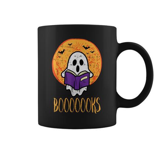 Boooks Moon Ghost Reading Halloween Bookworm Librarian Book Graphic Print Coffee Mug - Bookorys UK