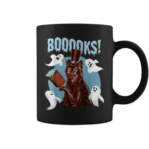 Booooks Cat Reading Book Ghosts Halloween Librarian Teacher For Men Women Kids Graphic Print Coffee Mug - Bookorys UK