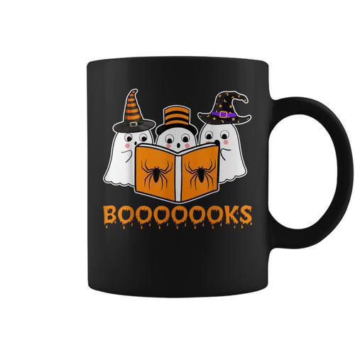 Booooks Ghost Boo Read Books Library Teacher Halloween Cute Graphic Print Coffee Mug - Bookorys