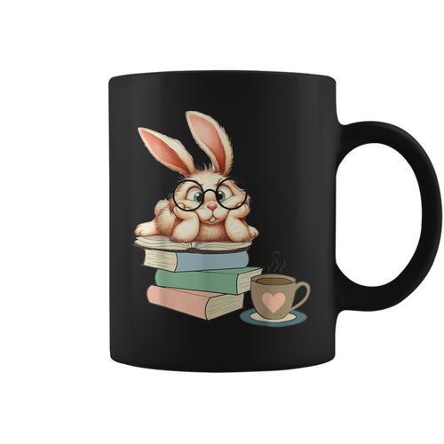 Bunny With Books And Coffee Reading Booknerd Bookish Easter Graphic Print Coffee Mug - Bookorys