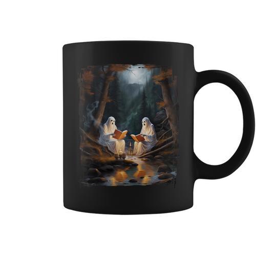Camping Sheet Ghost Reading Book At Campfire Halloween Graphic Print Coffee Mug - Bookorys DE