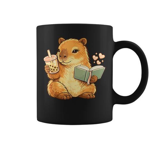 Capybara Reading a Book With Bubble Tea Graphic Print Coffee Mug - Bookorys