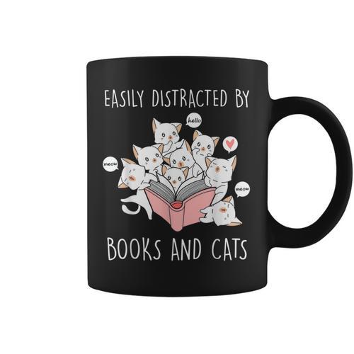 Cat & Book Lover Easily Distracted By Cats And Books For Men Women Kids Graphic Print Coffee Mug - Bookorys AU