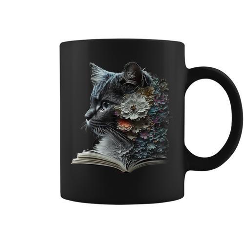 Cat Art Book Cat Motif Flowers Cat Graphic Print Coffee Mug - Bookorys AU