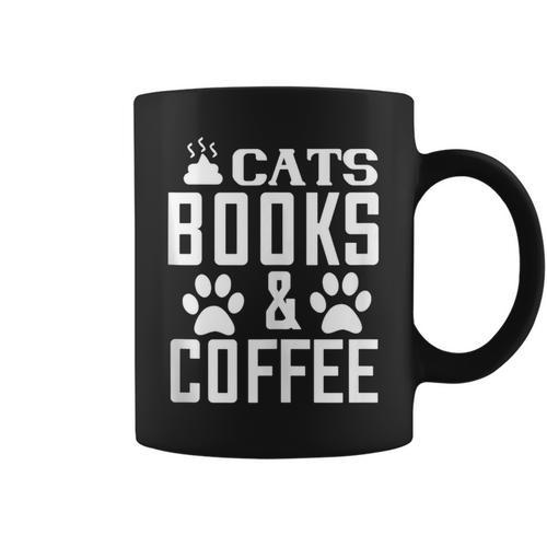 Cat Lover Cats Books And Coffee Graphic Print Coffee Mug - Bookorys AU