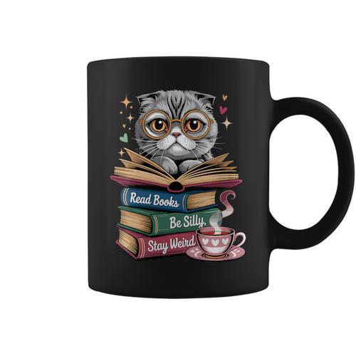 Cat Read Books Be Kind Stay Weird Library Book Lover Graphic Print Coffee Mug - Bookorys UK