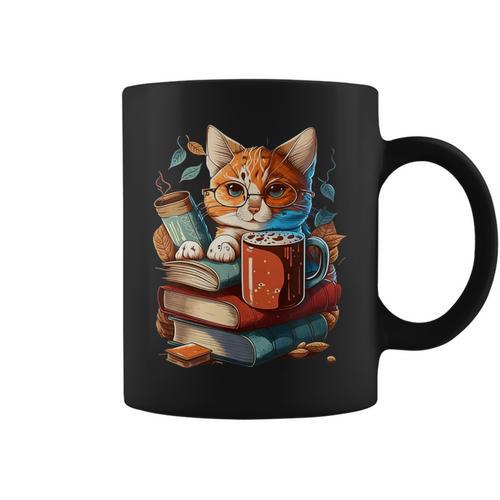 Cat Reading A Book Men Women Kids Graphic Print Coffee Mug - Bookorys AU