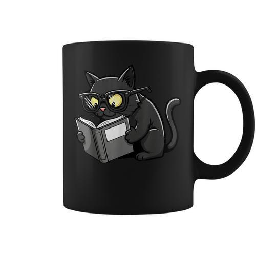 Cat Reading a Book Nerd Kitty Bookworm Graphic Print Coffee Mug - Bookorys AU