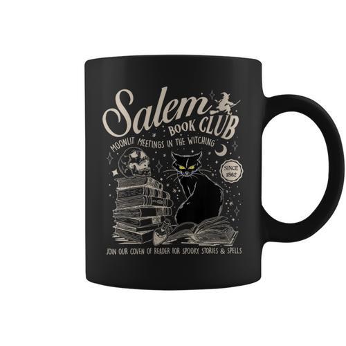 Cat Witch Salem Book Club Reading Halloween Book Lover Graphic Print Coffee Mug - Bookorys