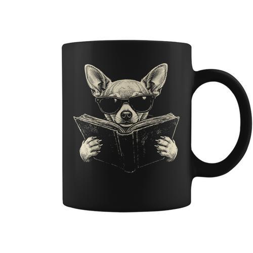 Chihuahua Reading Book Sunglasses Vintage Graphic Graphic Print Coffee Mug - Bookorys