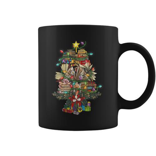 Christmas Tree Library Xmas Lights Tree Book Lover Librarian Graphic Print Coffee Mug - Bookorys AU
