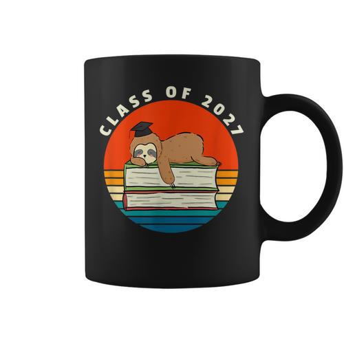 Class Of 2027 Meme Sloth Graduation Cap Sleeping On Books Graphic Print Coffee Mug - Bookorys UK