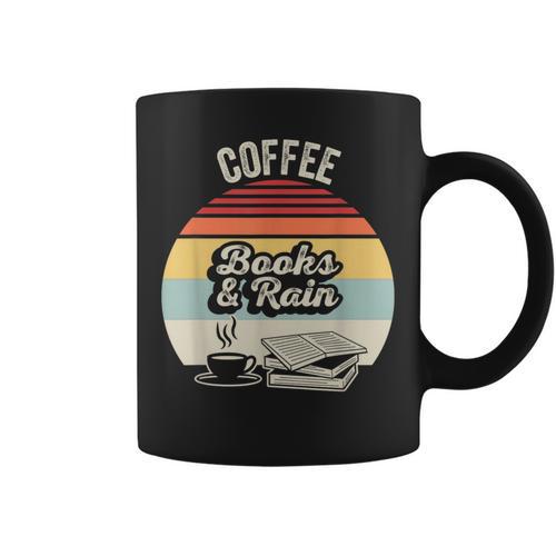 Coffee Books And Rain Reading Book Lover Retro Graphic Print Coffee Mug - Bookorys UK